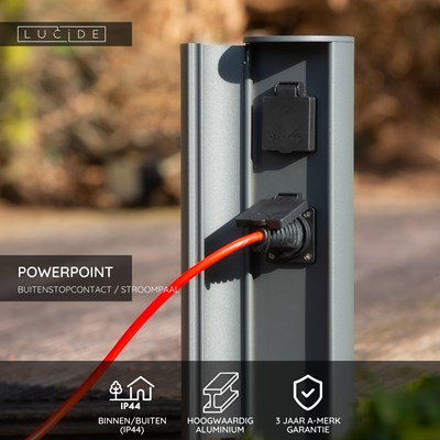 Lucide POWERPOINT - Buitenstopcontact zuil - Stopcontacten met penaarde - Type E -  FR, BE, POL, SVK & CZE norm - Ø 10 cm - IP44 ? Antraciet